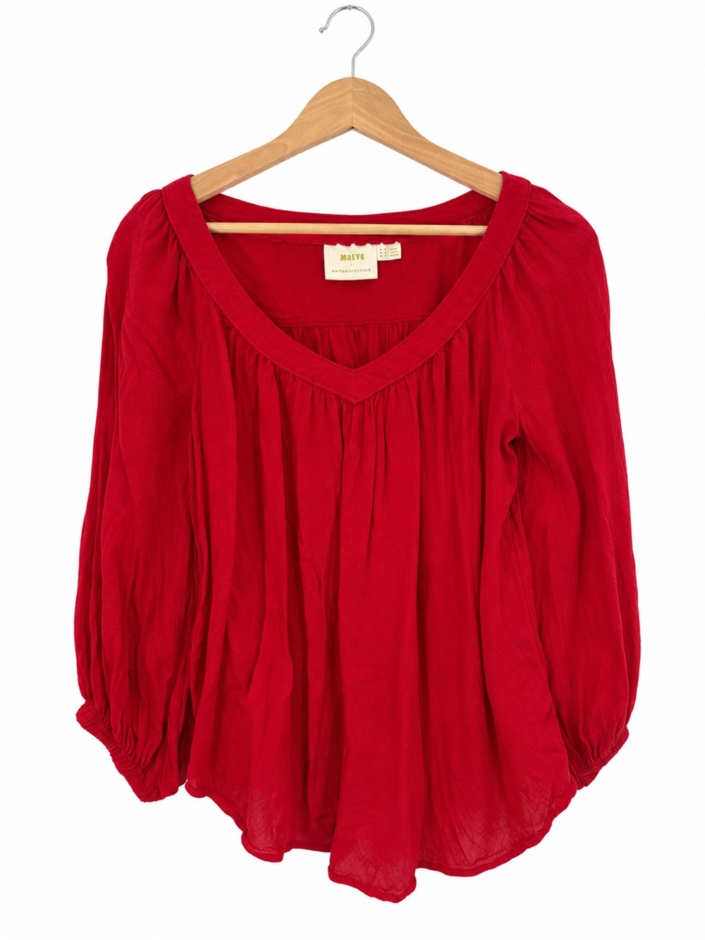 Maeve Anthropologie Red V Neck Flowy Peasant Blouse Size 6 Boho